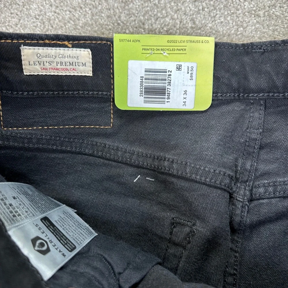 New Levis Mens 34x36 512 Slim Taper Jeans Black Flex Eco Performance